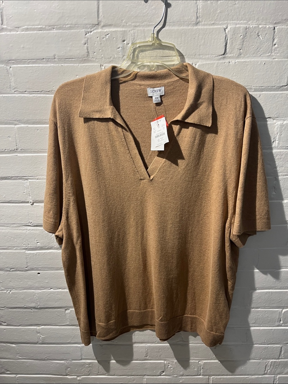 J. Crew Women's V-Neck Short-Sleeve Sweater in Camel NWT